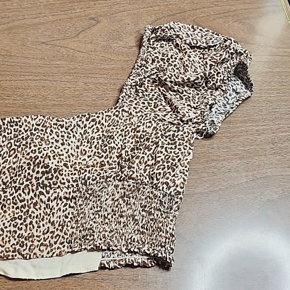 Lulus‎ Leopard Print Puff Sleeve Crop Top, Brown/Tan, Women's Size Large - Picture 7 of 8